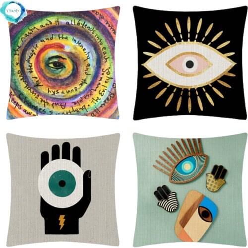 Evil Eye Hamsa Hand Cotton Linen Cushion Covers Home Decorative Sofa Throw Pillow Cover Sofa Bedside Cushion Pillowcase 45X45CM