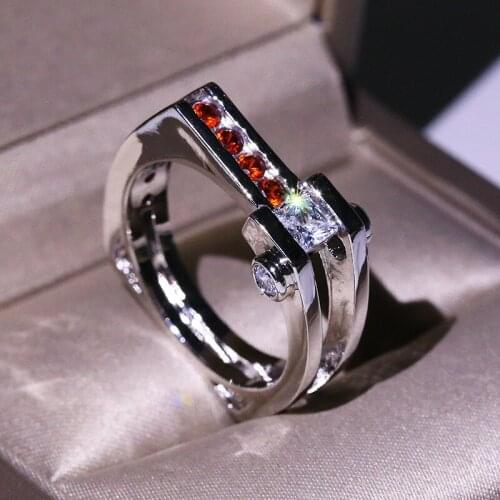 2019 New Silver Ring with 5A Red Zircon Stone for Women Wedding Engagement Fashion Jewelry