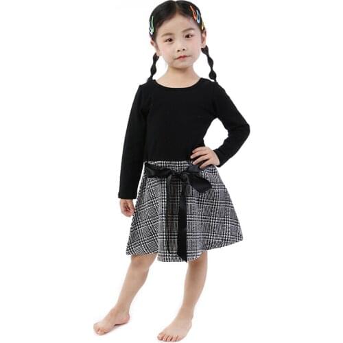 Kaiya Angel Children Girls Autumn Spring Knee-length Dress Black and Plaid Patchwork Clothes Princess Party Belt Boutique Dress
