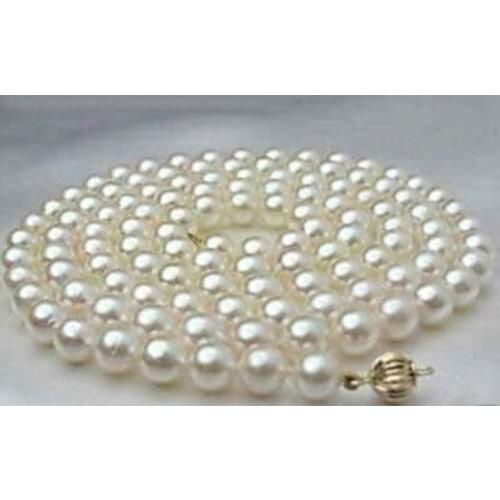 8-9mm 24"white round salt water Cultured pearl necklace ^^^@^Noble style Natural Fine jewe FREE SHIPPING