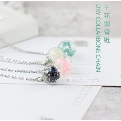 Lidavi Handmade Glass Bottle Necklace Boutique Real Dried Flower Pendant Jewelry Necklace Collars Trendy Round For Women N162
