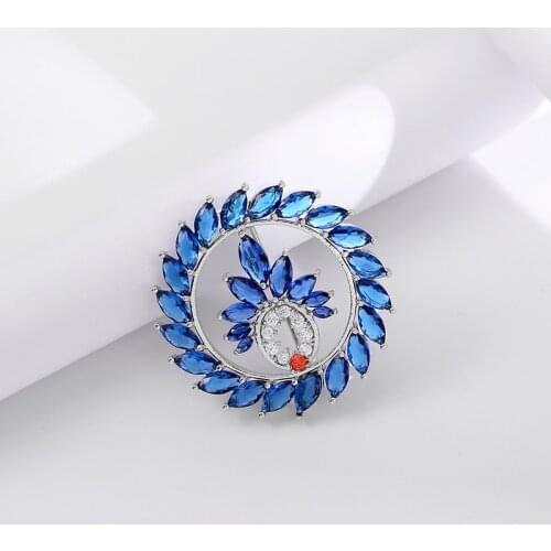 Luxury AAA Blue Crystals Cubic Zirconia Garland Brooches for Women Party Dress Coat Pins Jewelry broche femme bijoux de luxe