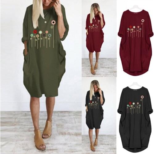 SAGACE Dandelion print with pocket skirt womens dress 2021 loose fashion trend casual womens wear Футболки с коротким рукавом