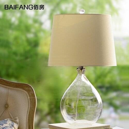 Nordic American style countryside pastoral glass bottle table lamp fabric shade bedroom bedside table lamp 3032