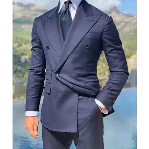 Navy Blue Formal Men Suits Business Slim Fit Custom Groom Tuxedo for Wedding Party 2 Piece Male Fashion Costume 2021