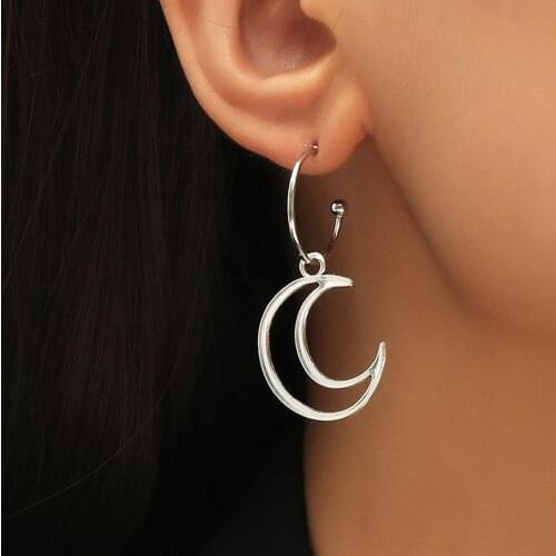 Female Simple Silver Color Metal Hollow Moon Drop Earrings For Women Fashion C Shape Dangle Earring Jewelry Accessories Gift