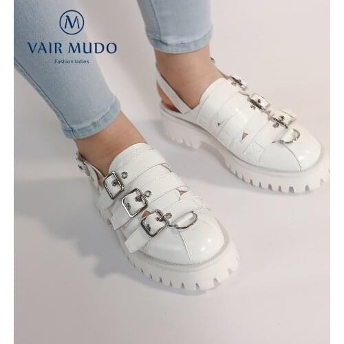 VAIR MUDO Women Pumps Shoes Thick Heels Waterproof Platform Fashion Elegant White Punk Y2K Style Genuine Leather Casual D199