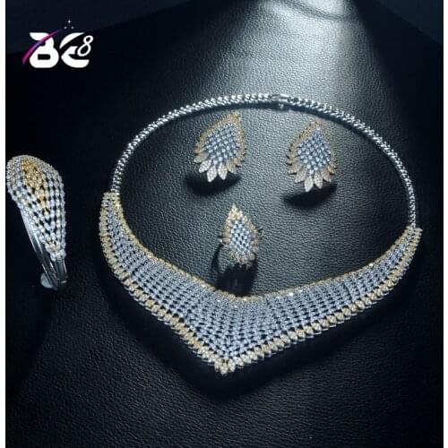 Be 8 Luxury Geometric Design Bridal Jewelery Set 2 Tones AAA Cubic Zirconia Fashion Nigerian Jewelry Accessory for Women S310