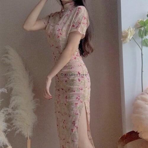 2021 women wedding bridesmaid dress lace qipao female elegant dress traditional mandarin collar qipao oriental chongsam dress