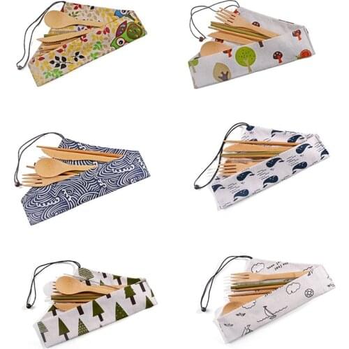 1Set Bamboo Travel Utensils Sustainable Tableware Set Reusable Zero Waste
