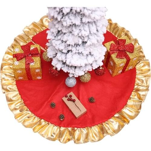 1pc Red Christmas Tree Skirt Golden rim Carpet Party Ornaments Christmas Decoration for Home New Year Xmas Tree Skirt Aprons