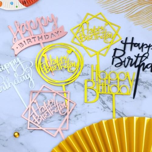 10Pcs/Lot Acrylic Cake Topper Golden Happy Birthday Cake Toppers For Kids Birthday Party Cake Decorations Celebrate Dessert Gift
