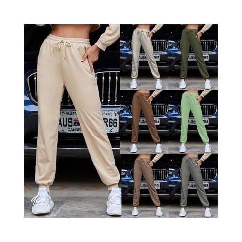 2021 spring High waist Sportswear Pocket Harlem Pants In Style Casual Elastic Lace Up Solid Color Casual Pants Womens Toe Band