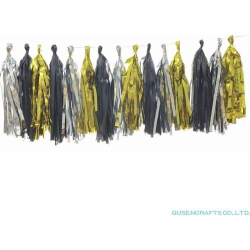 25*35cm Gold Foil black and Silver Foil Tissue Paper Tassels Kit New Years Eve Party Bling Bachelorette Party Hanging Decors