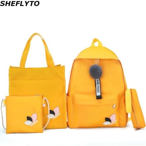 4Pcs/set Women Canvas Backpacks School Bag For Teenagers Girls Student 2019 Preppy Style School Backpacks Female Travel Book Bag