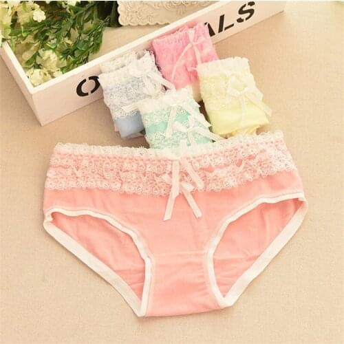 5PCS 2017 New laciness Girl shorts briefs cotton bow buds lace underpants Slim panties girls teenagers women underwear calcinha