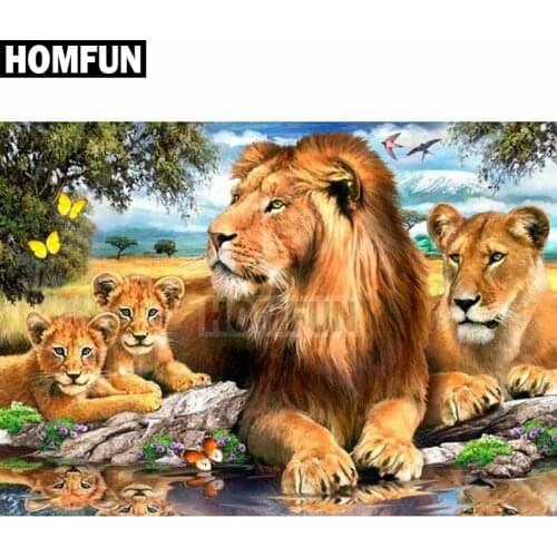 HOMFUN Full Square/Round Drill 5D DIY Diamond Painting "Animal Family" Embroidery Cross Stitch 5D Home Decor Gift A02276