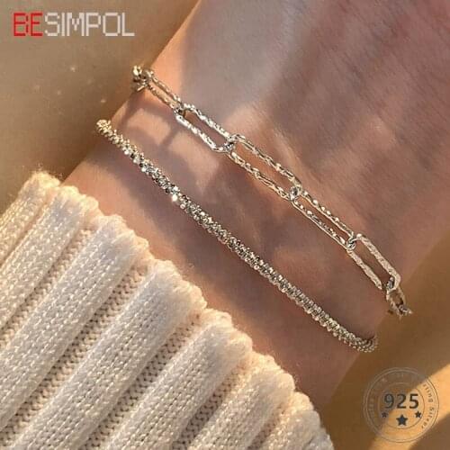 Besimpol Real 925 Sterling Silver Sparkling Bracelet Fashion Italy Advanced Girlfriends Bracelets for Women Fine Jewelry Gifts