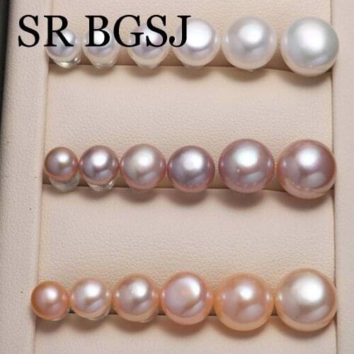 Free Ship 9-10mm Women Wedding Jewelry AAA White Pink Purple Natural Freshwater Pearl Studs Earrings