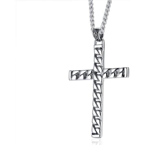 Religious Design Jesus Stainless Steel Chain New Pierced Cross Pendant with High Polished 60CM Necklace Jewelry Good for Banquet