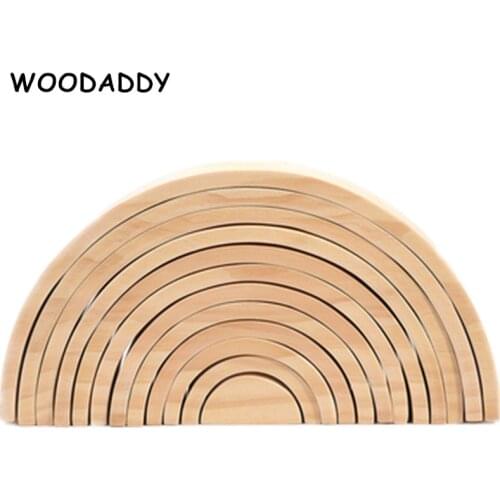 Dropshipping Nature Wood Rainbow Blocks Unpainted Rainbow Series Building Blocks Wooden Toys For Kids Semicircle /Cover Box Gift