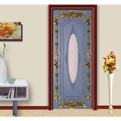 European 3D Blue Creative Art Door Sticker PVC Self Adhesive Removable Wall Sticker Living Room Door Home Decor Wallpaper Poster