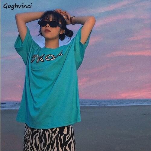 Women Short Sleeve Cotton T-shirts Big Size 2XL Letters Print Loose O-neck Casual Students Streetwear Daily Simple Comfortable