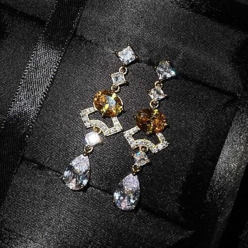 QTT Exquisite Water Drop Women Gold Earrings Bling Shining AAA Zircon CZ Long Hanging Earrings Wedding Jewelry