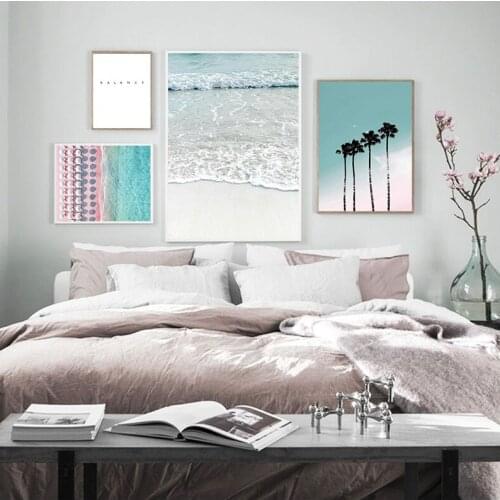 Coconut Palm Tree Pink Beach Sea Umbrella Wall Art Canvas Painting Nordic Posters And Prints Wall Pictures For Living Room Decor