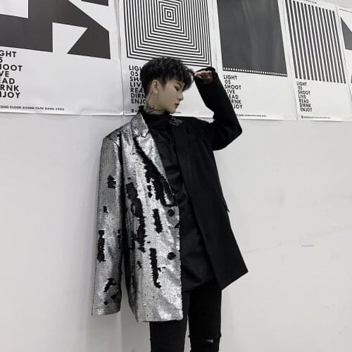Fashion Men Stage Jacket Lapel Sequins Coat Party Outwear Blazers H89