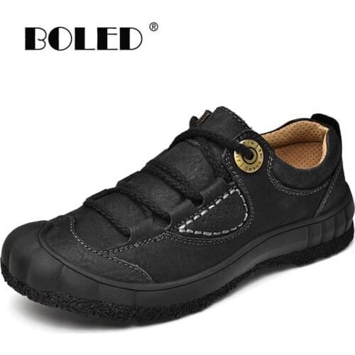 Natural Leather Shoes Men Large Size Handmade Casual Shoes High Quality Outdoor Walking Flats Shoes Men