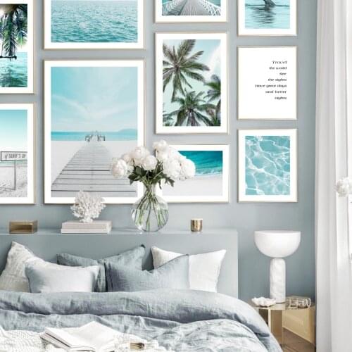 Whale Seagull Surf Beach Palm Tree Swing Wall Art Canvas Painting Nordic Posters And Prints Wall Pictures For Living Room Decor