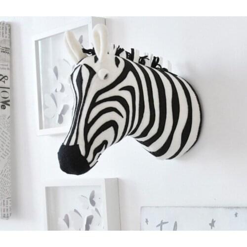 3D Animal Head Wall Mount Zebra/Elephant/Giraffe Stuffed Toys Children Kids Room Wall Hanging Decoration Birthday Christmas Gift