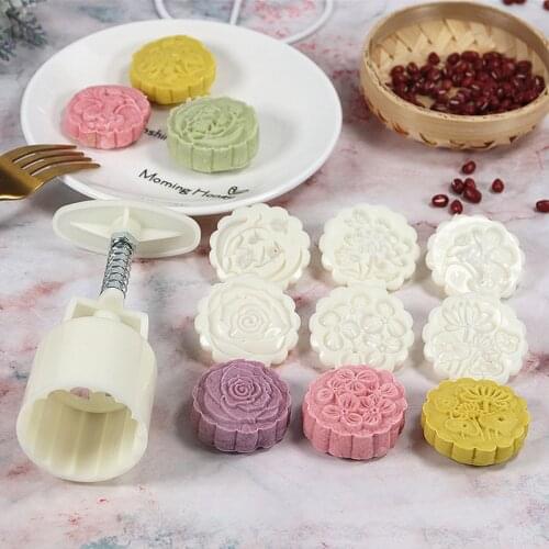 New 6 Style 3D Flower Shaped Mooncake Mold Hand Pressure Fondant Moon Cake Decorating Tools Cookie Cutter Pastry Baking Tool