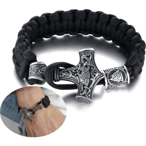 Norse Viking Thors Hammer Paracord Bracelet with Valknut Pagan Amulet Beads Knot Amulet Scandinavian Bracelets