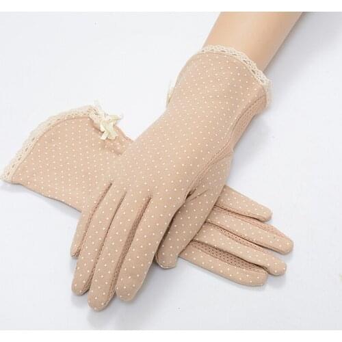 1 Pair New Pure Polka Dot Lace Sunscreen Gloves Womens Driving Slip-resistant Gloves Summer Female Sun Protection Gloves
