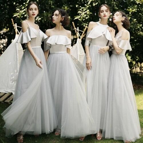 Bridesmaids Dresses Illusion O-Neck Short Luxury Floor-Length Lace Tulle Off The Shoulder Elegant Women Wedding Party Gown E209