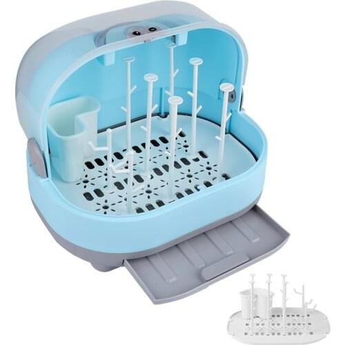 Portable Kitchen Bottle Drying Rack Box with Anti-dust Cover Large Cup Bottle Storage Box Baby Travel Bottle Organizer