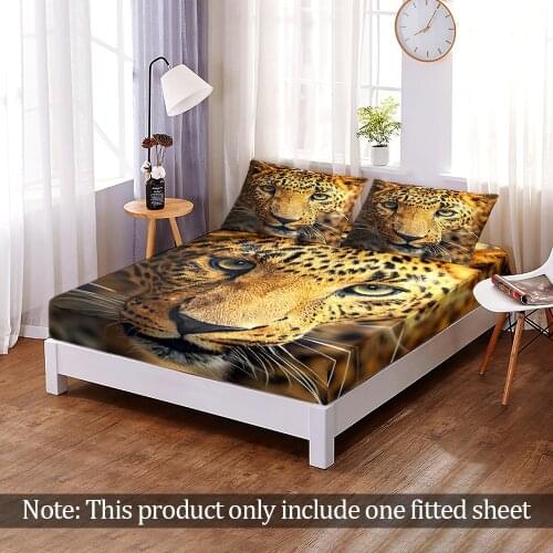 3D Print Queen King Size Bed Sheet Jungle Wild Animals Leopard Custom Elastic Band Fitted Sheet Modern Home Bedroom Decor