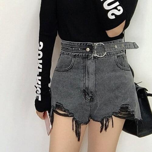 2020 Sale Rushed Cotton Straight Casual Rivet Waist Shorts Womens High-waisted Shorts Were Buckle Rivets Wide Leg Hole Women