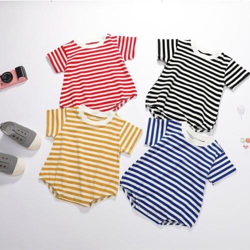6-24M Infant Baby Boy Girl Bodysuits Clothes Striped Printed Short Sleeve Cotton Jumpsuit Summer Clothes Baby Boy Accessories