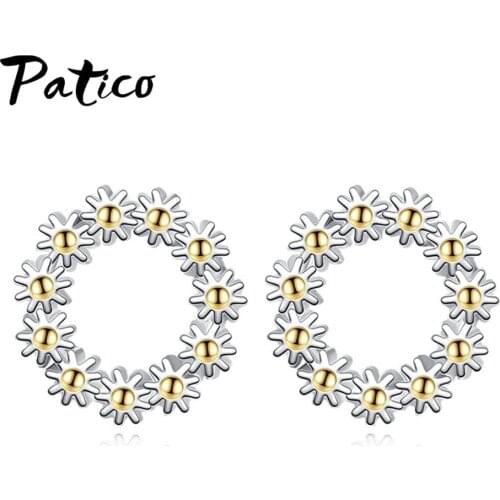 Top Luxury Brand Jewelry Women Cubic Zircon Flower Ear Stud Piercing Korean 925 Sterling Silver Brincos Round Design Earrings