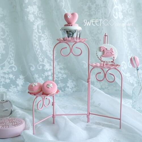 Pink cookies Ladder stand fold able cupcake decorating tools for wedding party dessert table supplier baker display