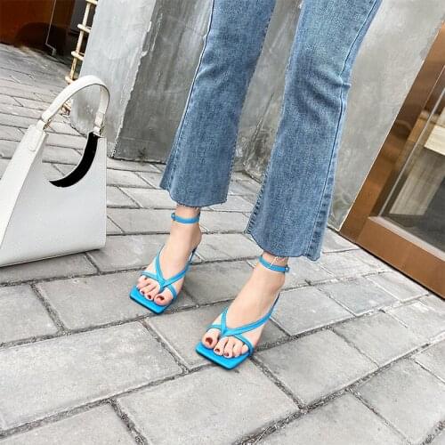 2020 summer Square toe shoes Womens shoes sandals Fine with High heels New thin heel cross strap