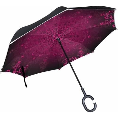 110cm 2-3persons C-Hook Self-Defense Reflective Neon Car Umbrella Windproof Reverse Umbrella Double Layer Inverted Stand Parasol