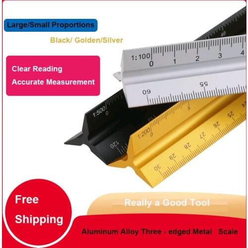Three Edge Metal Scale 30cm Aluminum Alloy Triangle Design and Decoration Ruler Drawing Tool Drawing Ruler