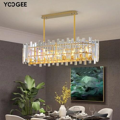 YOOGEE Gold Chandelier Kitchen Rectangle LED Indoor Lighting Modern Crystal Chandeliers Bar Living room Cristal Lustre Loft Lamp