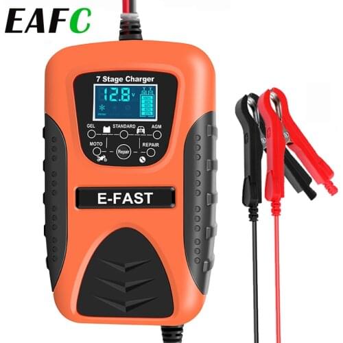 12V 7A ATV Motorcycle Car Pulse Repair Charger Lead Acid Battery Charger 7-Stage Smart Battery Charger LCD display