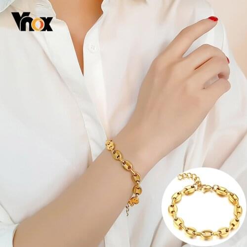 Vnox Rock Punk Beans Cuban Chain Bracelets for Women Jewelry Gold Color Stainless Steel Wrist Gifts for Her Accessories