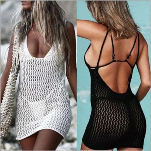 Free Shipping Women Sexy Hollowed Out Sling Dresses Fashion Solid Summer Beach Dress Female Bikini Swimwear Sunscreen Blouse